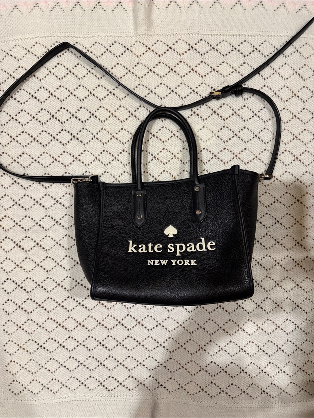 kate spade Black Pebbled Leather Crossbody Tote with Gold Logo